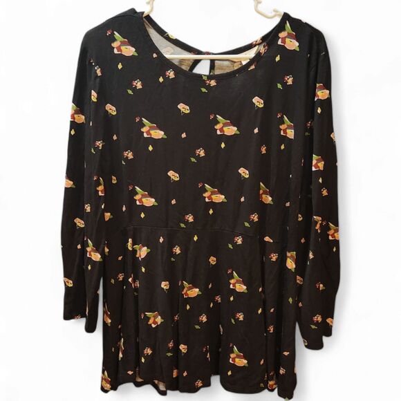 Matilda Jane Pep In Your Step Peplum Top, Women’s XL, Black Floral Rayon/Spandex - Picture 1 of 9